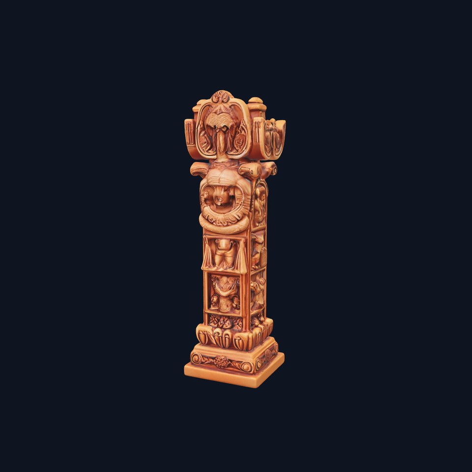 Intricate Wooden Carved Column Model Pack